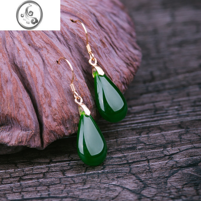 jimi和田碧玉水滴耳环s925银银饰镶嵌复古气质长款耳坠耳饰