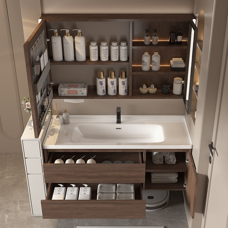 汉德斯科卫浴柜浴室柜组合实木智能镜柜一体陶瓷盆柜洗脸盆高清大图