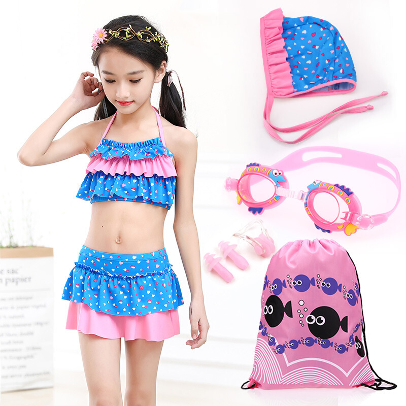 女童泳衣分体裙式中大童小女孩连体游泳衣比基尼