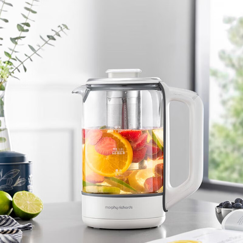 摩飞电器养生壶MR4011 1.5L玻璃材质1000瓦高效加热白