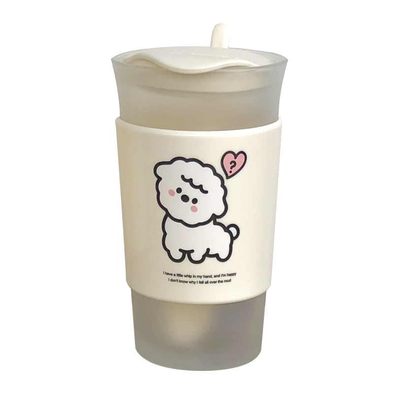 ins风可爱绵羊简约磨砂玻璃杯少女网红咖啡牛奶早餐杯子水杯带勺