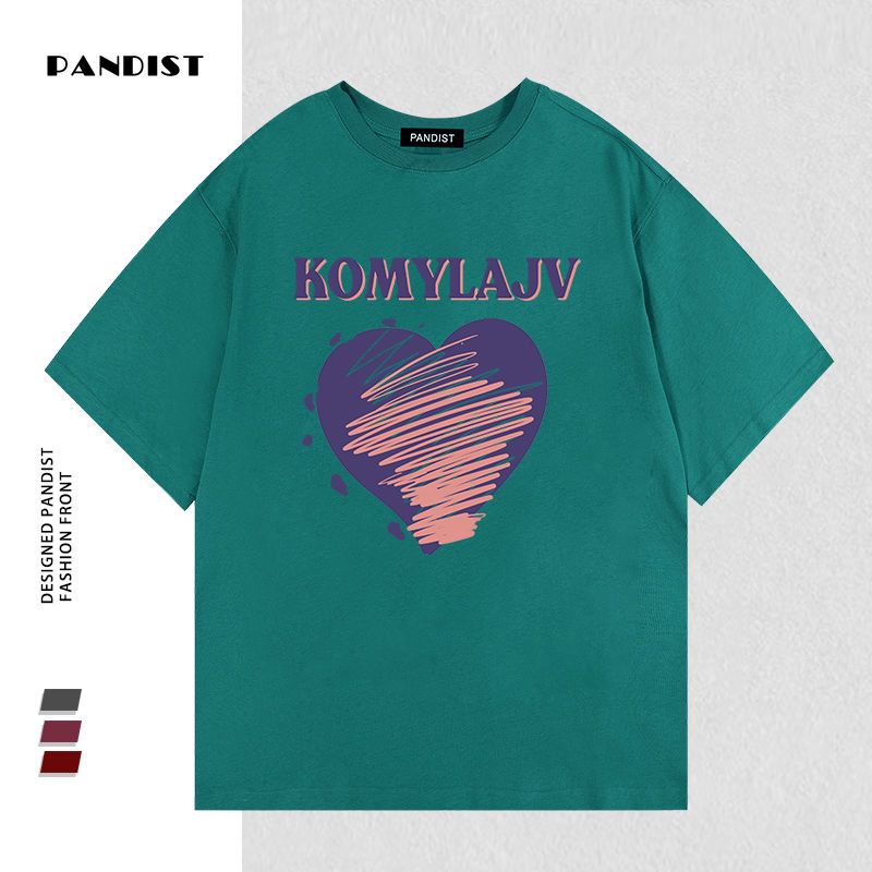 PANDIST夏季新款纯棉小众高级感韩版印花短袖男女宽松休闲T恤