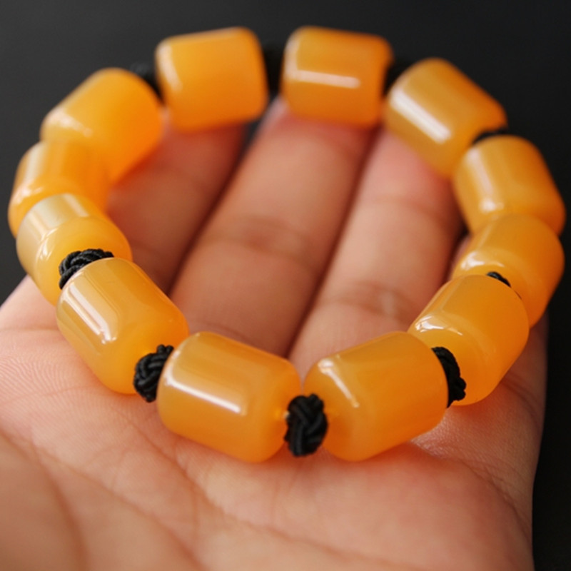 黄龙玉手串桶珠手链男女款玉石佛珠手环饰品送女朋友七夕情人节礼物