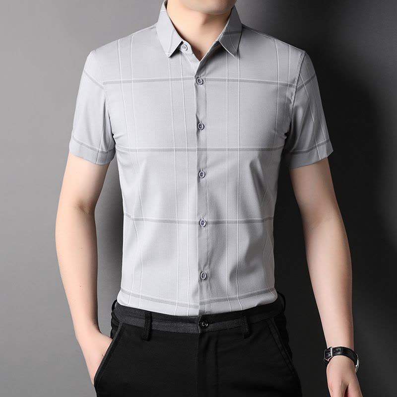 恒源祥格子短袖衬衫男免烫寸衣精致男生时尚休闲男士衬衣服2022年夏季图片