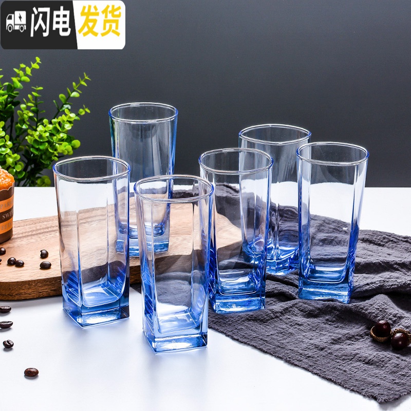 三维工匠加厚耐热 6只装家用玻璃杯套装 茶杯便携喝水杯子酒杯彩色玻璃杯高清大图
