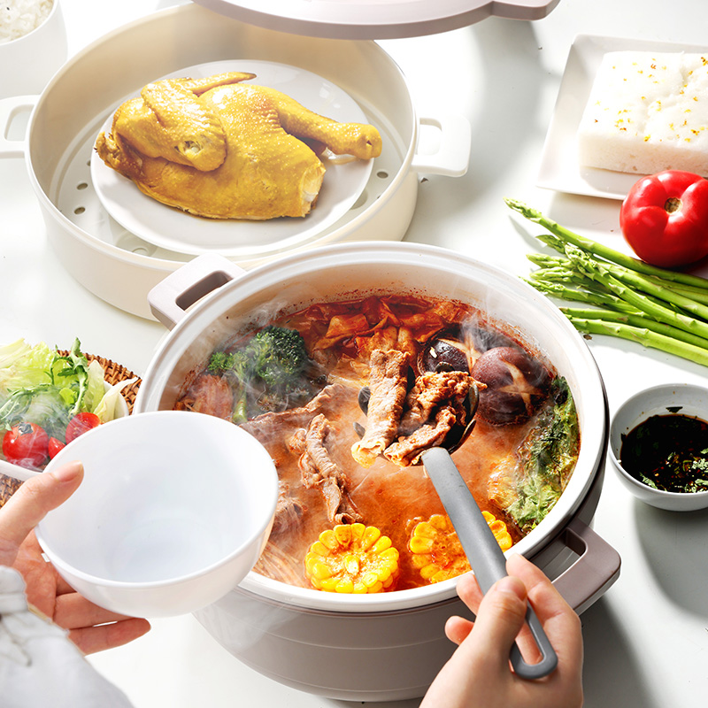 膳魔師(THERMOS)电火锅 EHA-4332A 带蒸格大容量多功能透视上盖电煮锅电火锅 3L