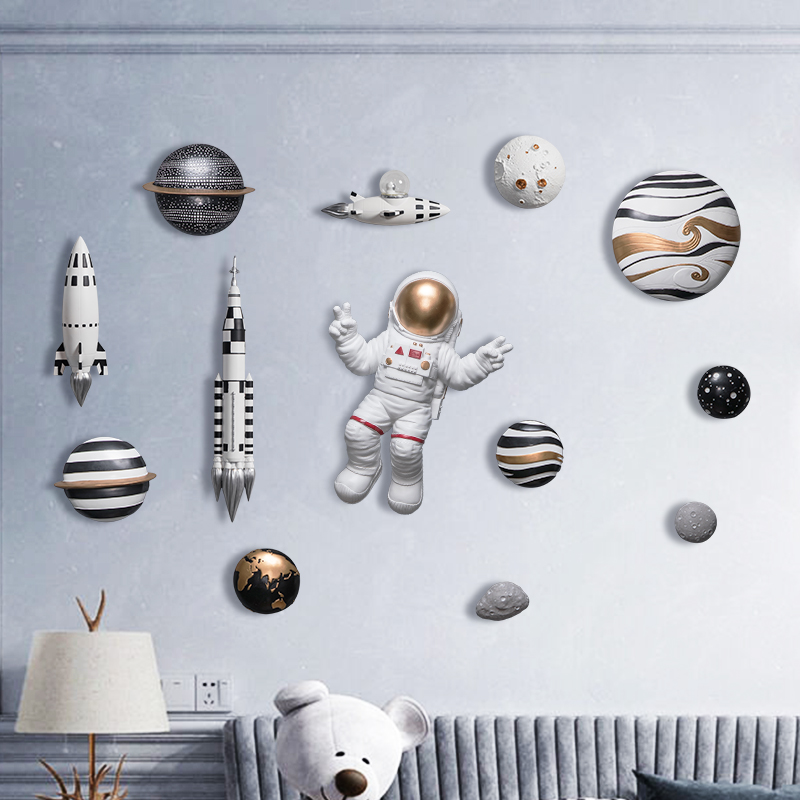 儿童房墙面装饰男孩男童房间创意太空人墙壁挂件北欧壁饰挂饰墙饰三维工匠飞船火箭组合1图片 高清实拍大图 苏宁易购
