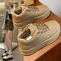 时言(SHIYAN)冬季加绒女鞋2025新款韩版女士休闲鞋厚底增高休闲板鞋女 卡其色 36码