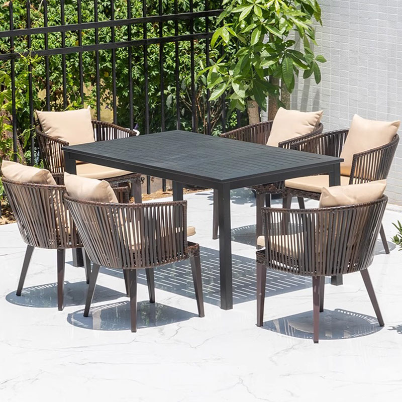 质凡户外桌椅庭院别墅花园桌椅休闲露天阳台藤椅 一桌六椅高清大图