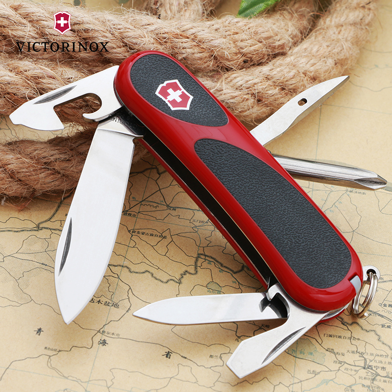 维氏(Victorinox)瑞士军刀 德莱蒙系列新生代2.4803.C红黑防滑握柄 户外军刀