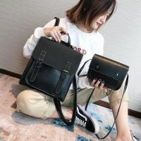 学院风秋冬复古pu双肩包女2021新款百搭韩版高中学生书包多用背包 黑色