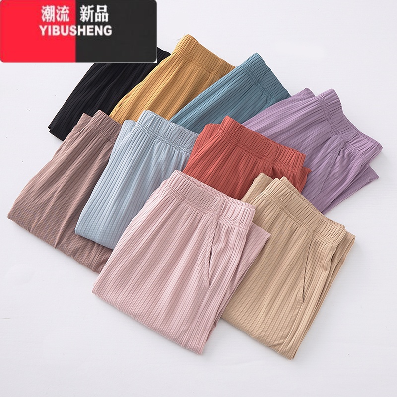 YIBUSHENG大码女裤200斤季高腰八分阔腿裤垂感宽松加肥加大女薄款休闲闲高清大图