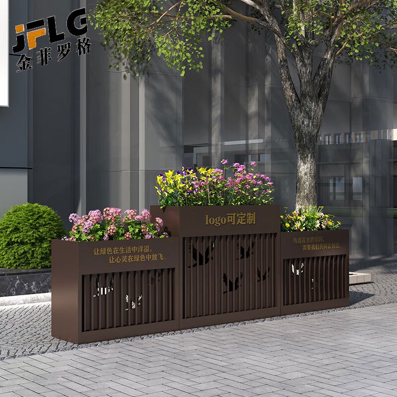 苏宁 金菲罗格 办公家具 户外商业镀锌钢板花箱 棕色花箱100x30x80cm高清大图