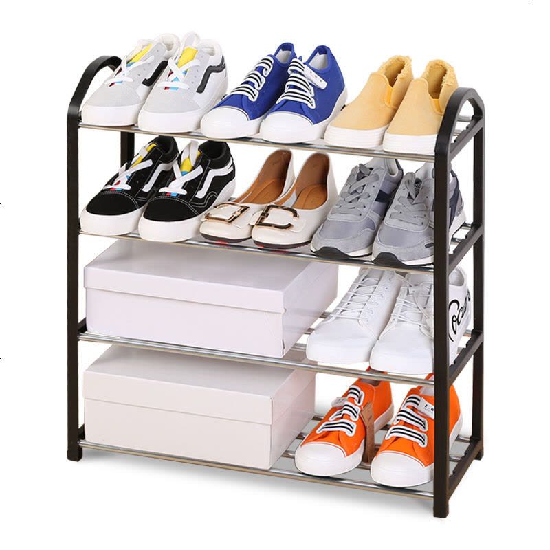 拜鼎简易多层鞋架子口家用防尘塑料经济型宿舍迷你鞋柜鞋架 三层黑色65cm图片