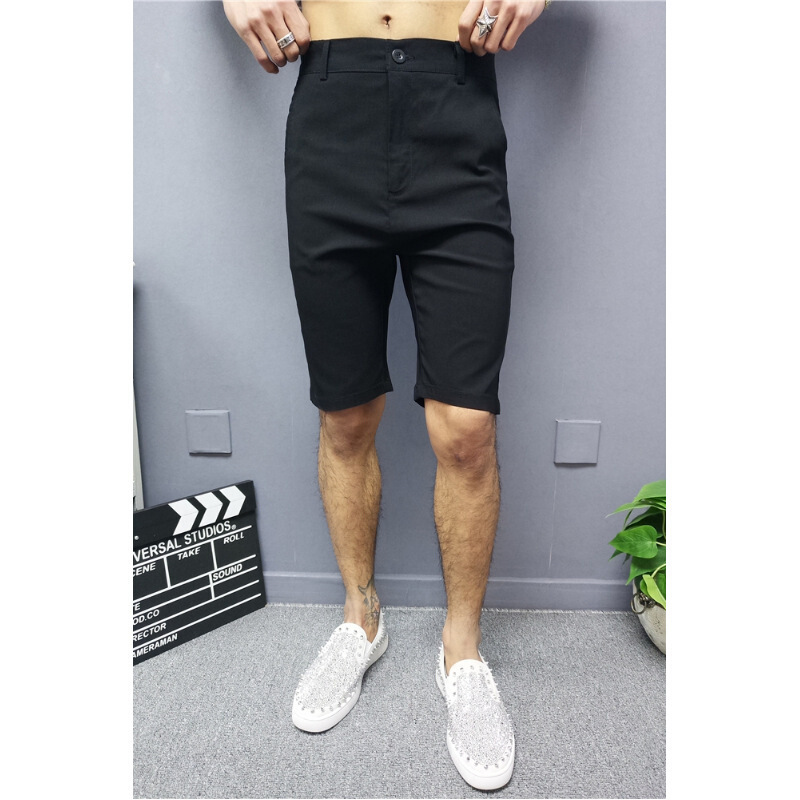 夏季新款男士短裤黑色修身弹力休闲裤精神社会小伙薄款哈伦裤六分