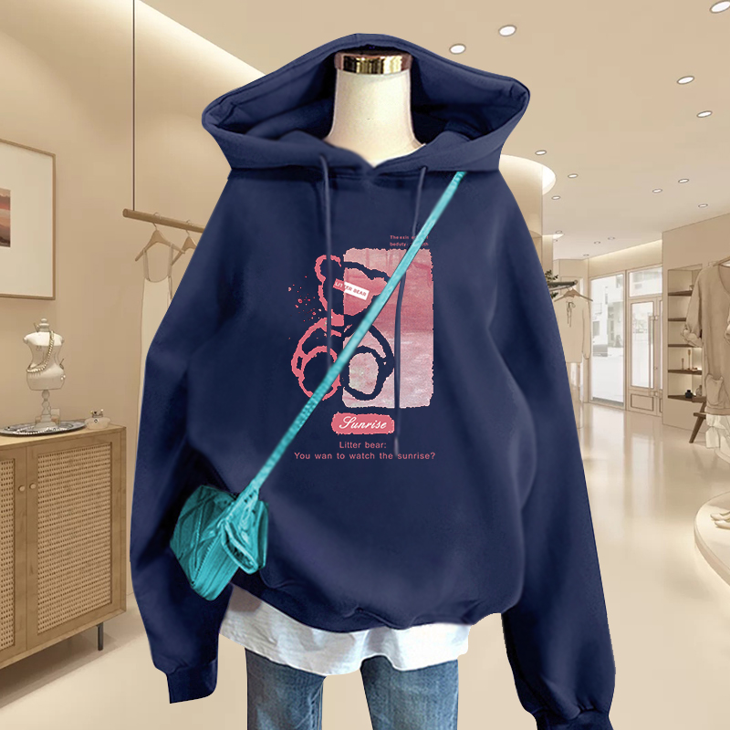 藏蓝色(哺乳款) M 哺乳卫衣秋冬季衣服外出辣妈款小熊上衣冬装打底衫产后喂奶期时尚