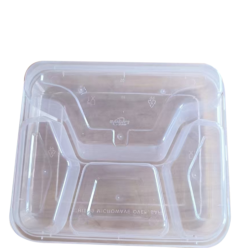 鲁奇亚普通一次性饭盒长方形带盖透明方四格1000ml 150套