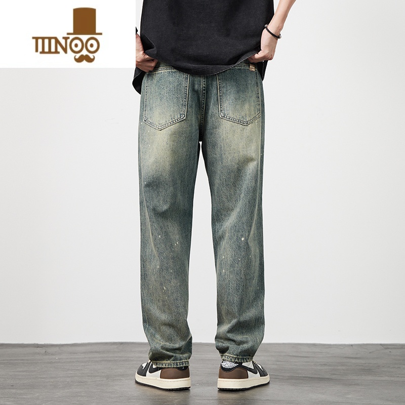 YANXU水洗牛仔裤男士夏季宽松直筒窄版阔腿裤子男生潮牌复古高街长裤子高清大图