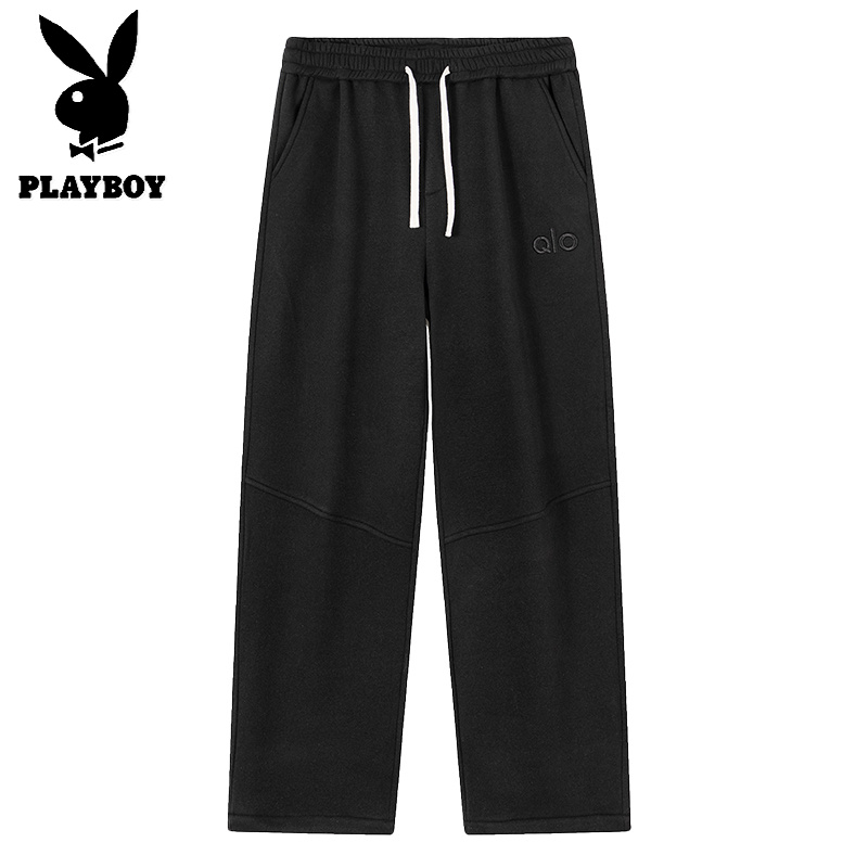 花花公子新款冬季加绒加厚奥粒绒休闲裤刺绣保暖德绒裤子-裤脚可调节高清大图