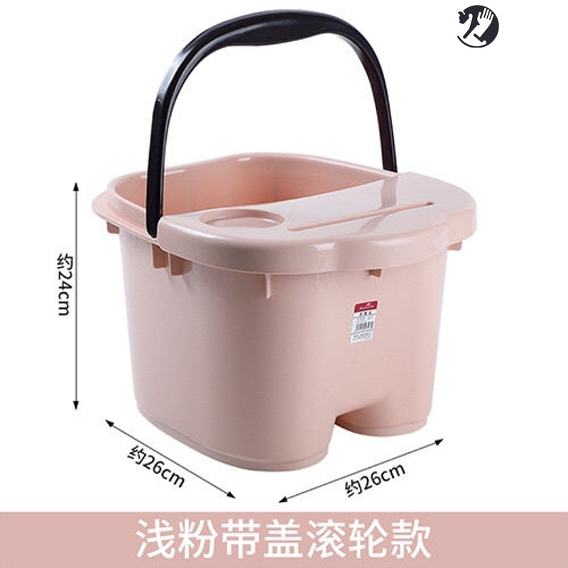 浅粉色纯盖(不含桶) 加厚泡脚桶塑料泡脚盆过小腿家用足浴桶洗脚桶保温按摩加高深桶