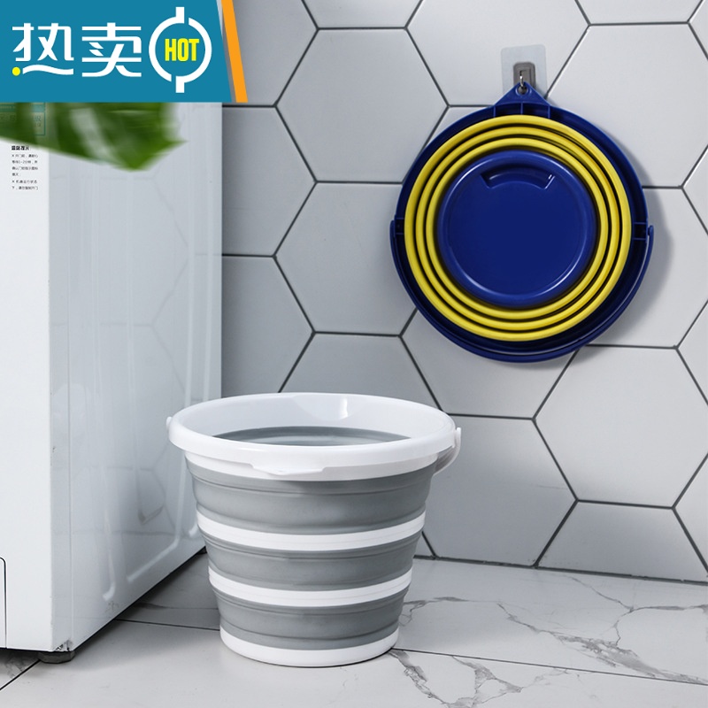 敬平30L可折叠水桶车用车载洗车美术便携户外钓鱼家用大容量储水带盖 10L黄蓝色折叠水桶 带提手高清大图