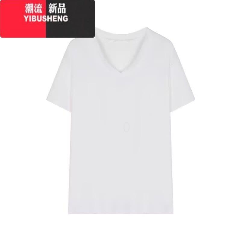 YIBUSHENG白色胖mm大码300斤落肩短袖T恤女季宽松慵懒风梨形身材连衣裙子图片