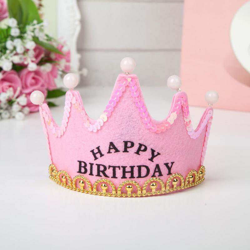 生日帽发光皇冠派对帽宝宝周岁创意生日帽子装饰用品生日发光帽子粉色