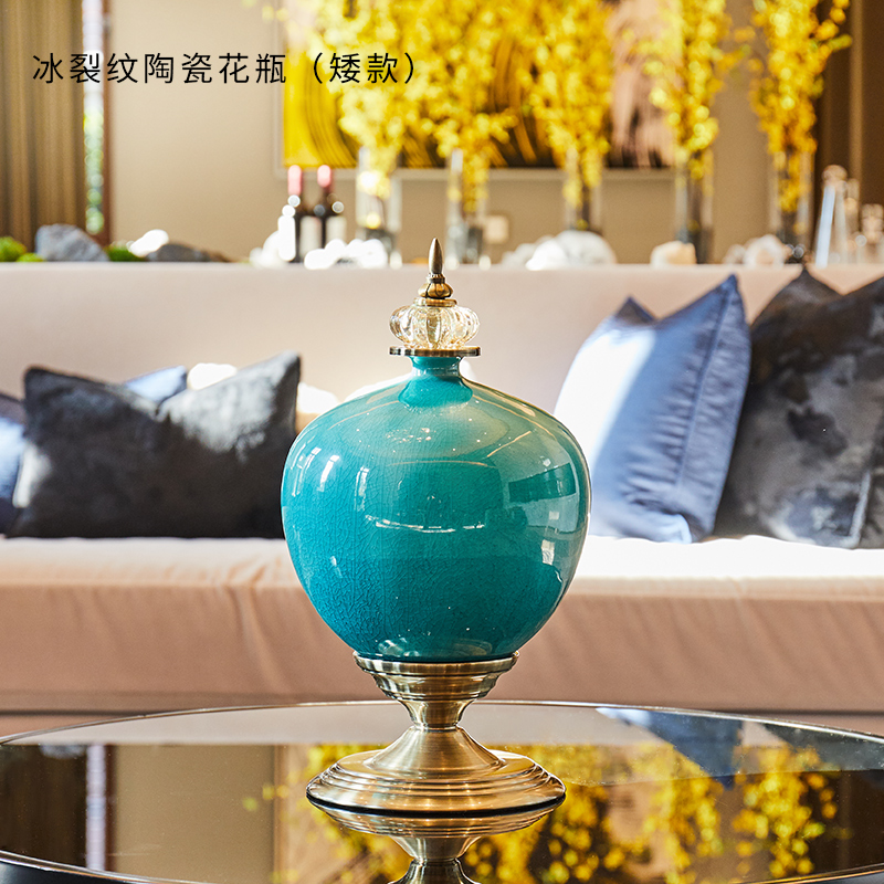 欧式花瓶摆件客厅插花陶瓷样板房玄关柜美式餐桌电视柜家居装饰品收纳袋 三维工匠 冰裂纹三件套【高矮摆件+花瓶】+如_667