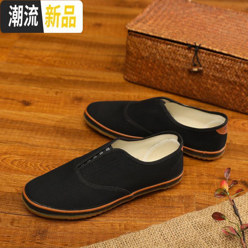 老北京布鞋男牛筋底懒人鞋一脚蹬耐磨防滑结实劳保黑色布鞋休闲鞋广赫