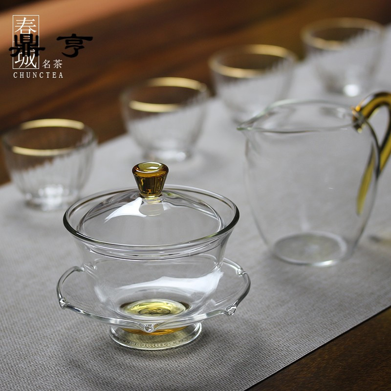 鼎亨春城功夫茶具加厚透明三才盖碗茶杯茶碗家用大号耐热玻璃泡茶