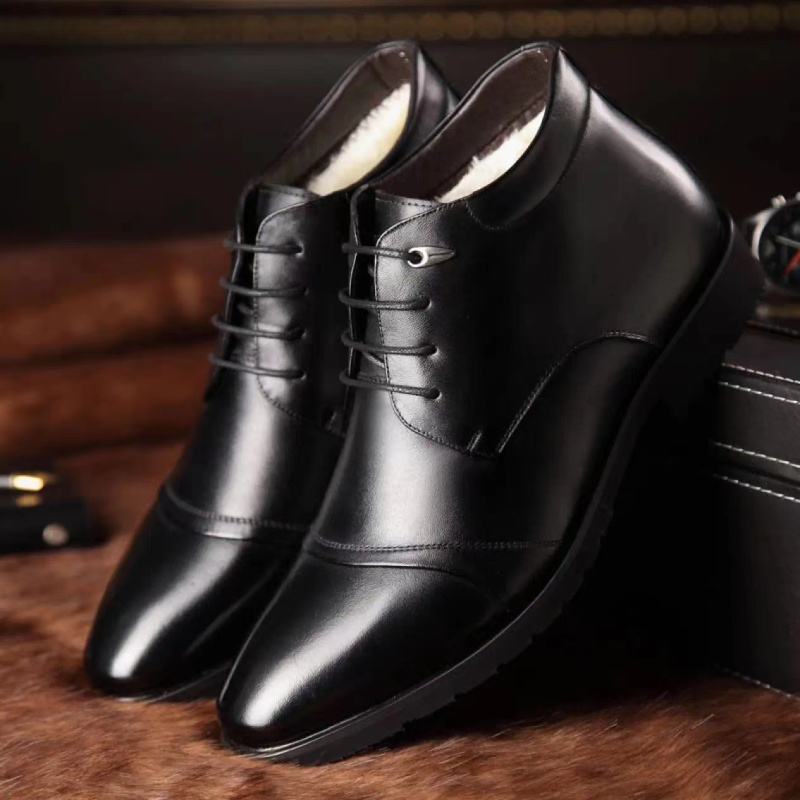 冬季男士皮鞋真皮休闲高帮正装皮鞋商务英伦牛皮保暖棉皮鞋棉靴