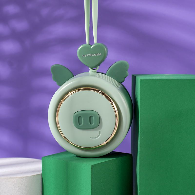 挂绳小猪风扇懒人挂脖子旅游迷你充电风扇无叶学生旅行风扇随身 随机