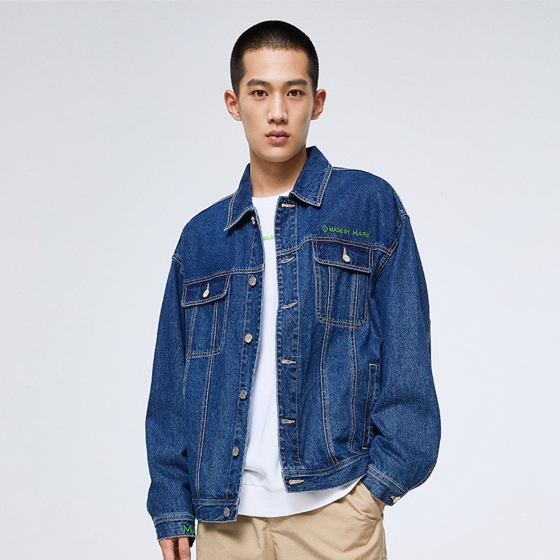 马克华菲潮牌夹克男士秋季新款字母刺绣牛仔炸街外套