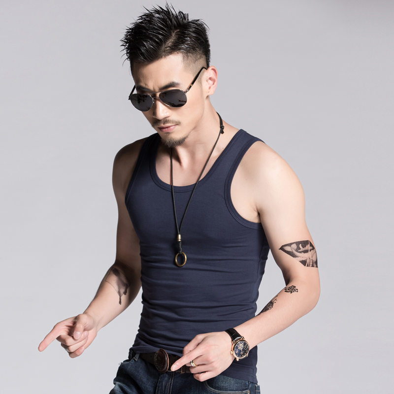 SUNTEK2件]男士背心棉青年透气夏季紧身汗衫跨栏吊带军绿运动打底衫马甲/背心高清大图