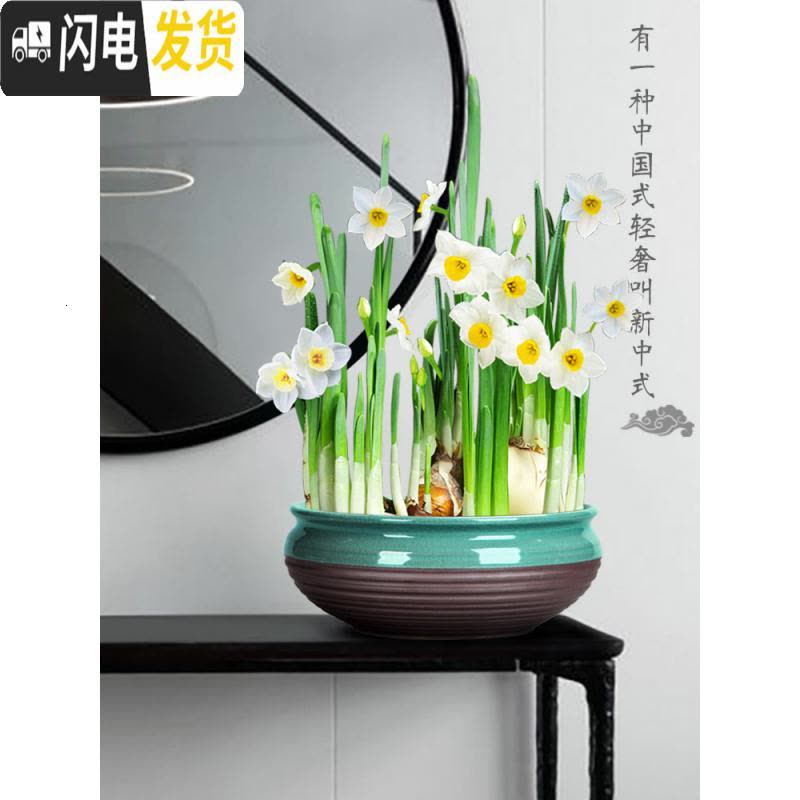 三维工匠新中式禅意铜钱水仙花专用水培花盆载植物好养创意陶瓷室内个性