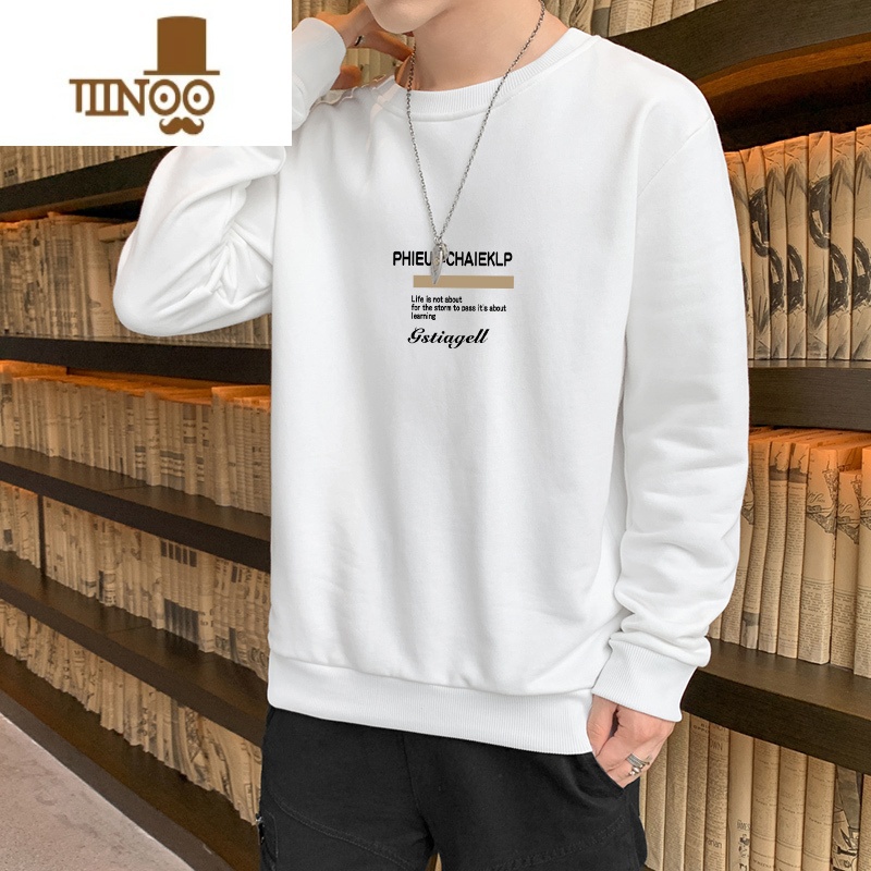 YANXU卫衣男士2023新款秋季潮牌宽松圆领长袖打底衫款长袖t恤外长高清大图