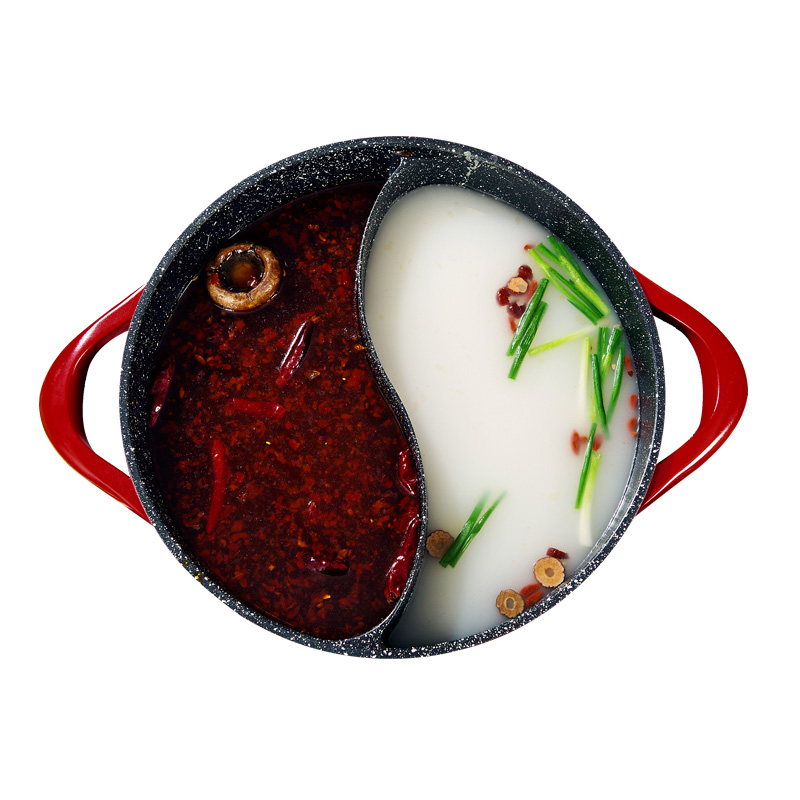 Jeetee吉特不粘少烟麦饭石鸳鸯火锅不粘锅炖锅家用煲汤平底锅具28cm铝合金电磁炉燃气灶通用BLHG001-28G带盖高清大图