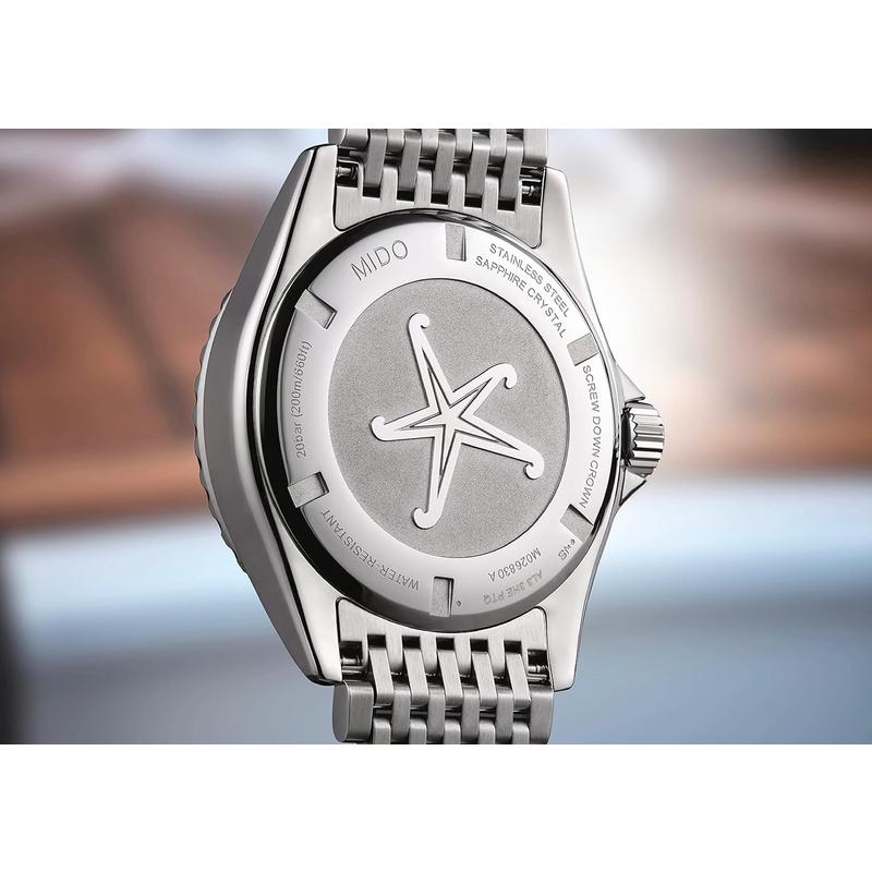 Mido男士潜水自动机械表mm蓝色表盘舒适防水尺高清大图