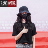 SHANCHAO刘诗诗同款帽子女款黑色渔夫帽日系遮阳太阳帽盆帽调节水桶帽