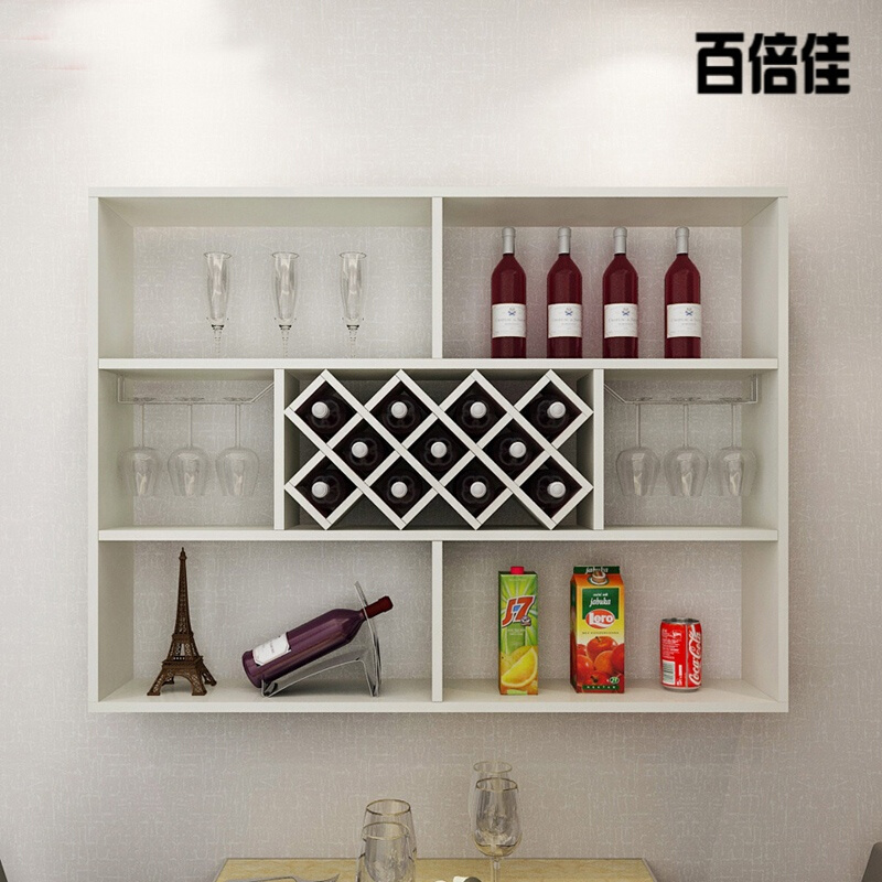 创意新款简约现代红酒柜悬挂式红酒架餐厅酒柜壁挂红酒柜墙上置物架多功能装饰架墙面搁架红酒柜壹德壹 白色长1.4米【8格】