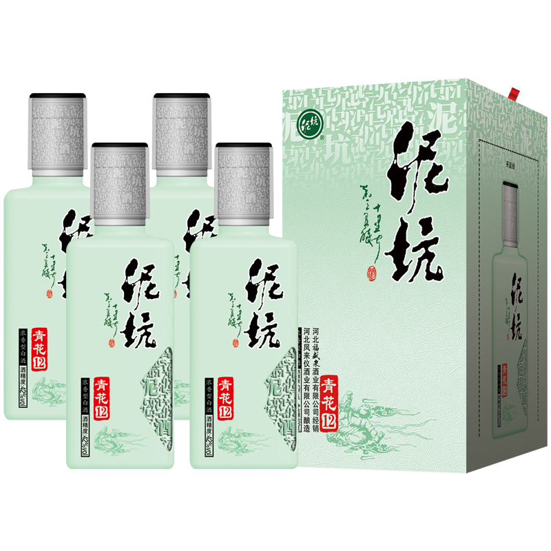 [中华特色]河北供销馆 泥坑 白酒整箱 40度青花12年 500ml*4瓶 浓香型礼品酒 非物质文化遗产 河北邢台特产