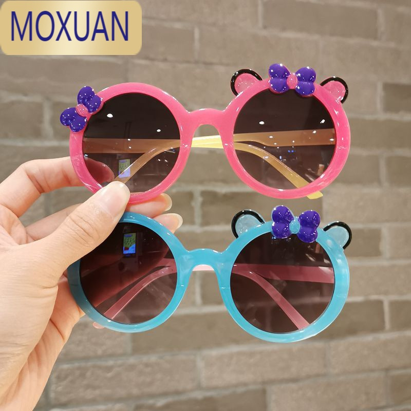 moxuan儿童太阳镜小女孩可爱公主蝴蝶结墨镜宝宝果冻色遮阳眼镜