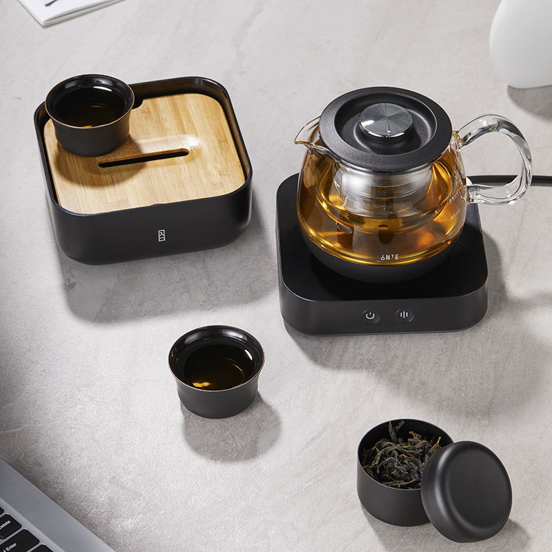 哲品智能全玻璃煮茶器小型办公室单炉带食盒蒸茶 TBox茶合Mini套装-黑色 xz