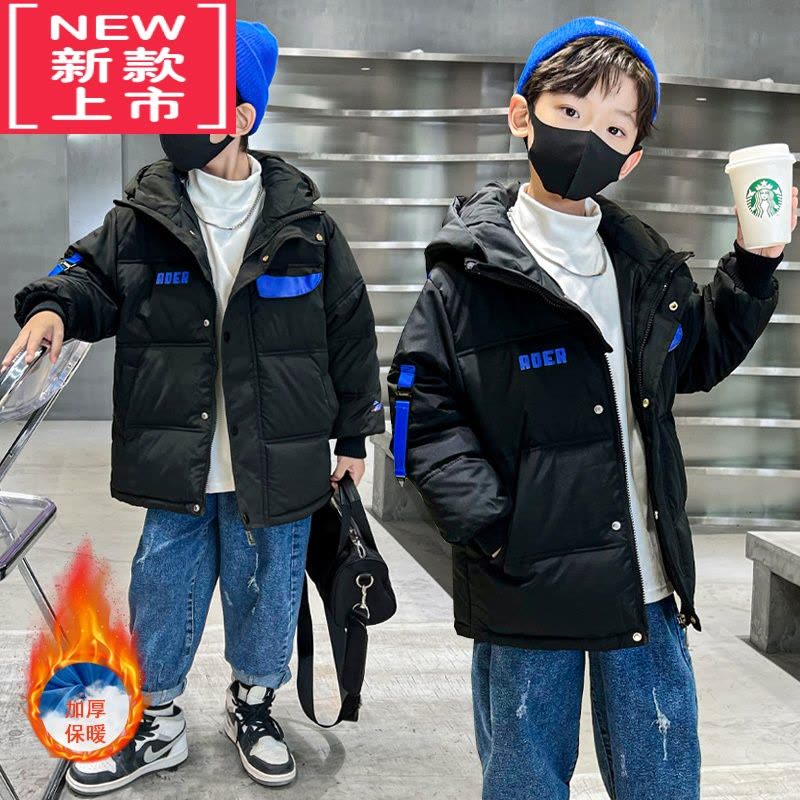 可莉允男童冬装加厚派克服2022新款洋气儿童韩版加绒外套8中大童9帅气潮棉服图片