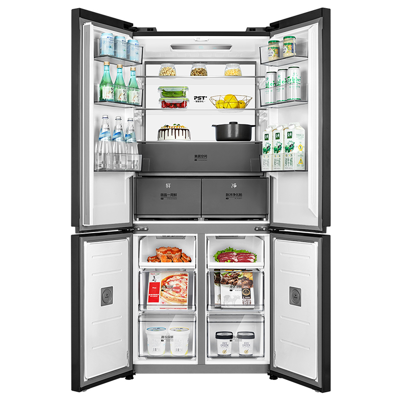 美的十字四门微晶一周鲜 527升智能大容量家用 超薄全嵌入电冰箱 双