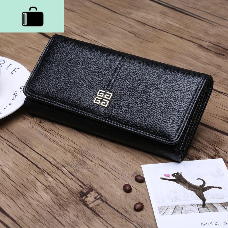 2019女士长款钱包软皮学生女钱夹薄新款钱包女长款搭扣皮夹NEW LAKE 荔枝纹黑色