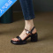 SUNTEK厚底高跟一字带外穿凉鞋女2023年新款夏季露趾粗跟时装女鞋