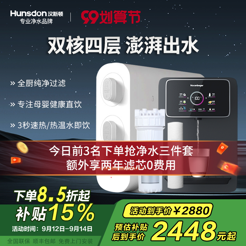 汉斯顿/Hunsdon家用0阻垢剂添加净水器管线机套装厨下式净饮机RO反渗透净水机过滤器母婴直饮厨房纯水机D3