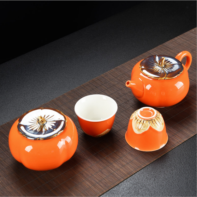 柿子如意旅行功夫茶具套装一壶四杯带茶叶罐商务礼品