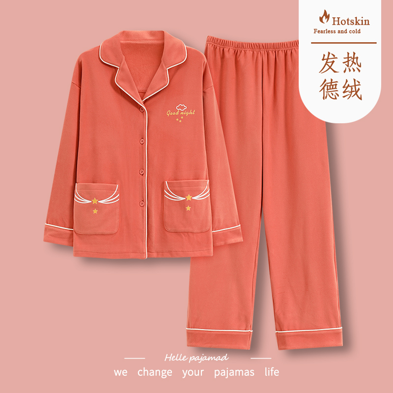 2025新款啄木鸟秋冬睡衣女士德绒长袖磨毛加厚保暖春秋家居服加袖高清大图
